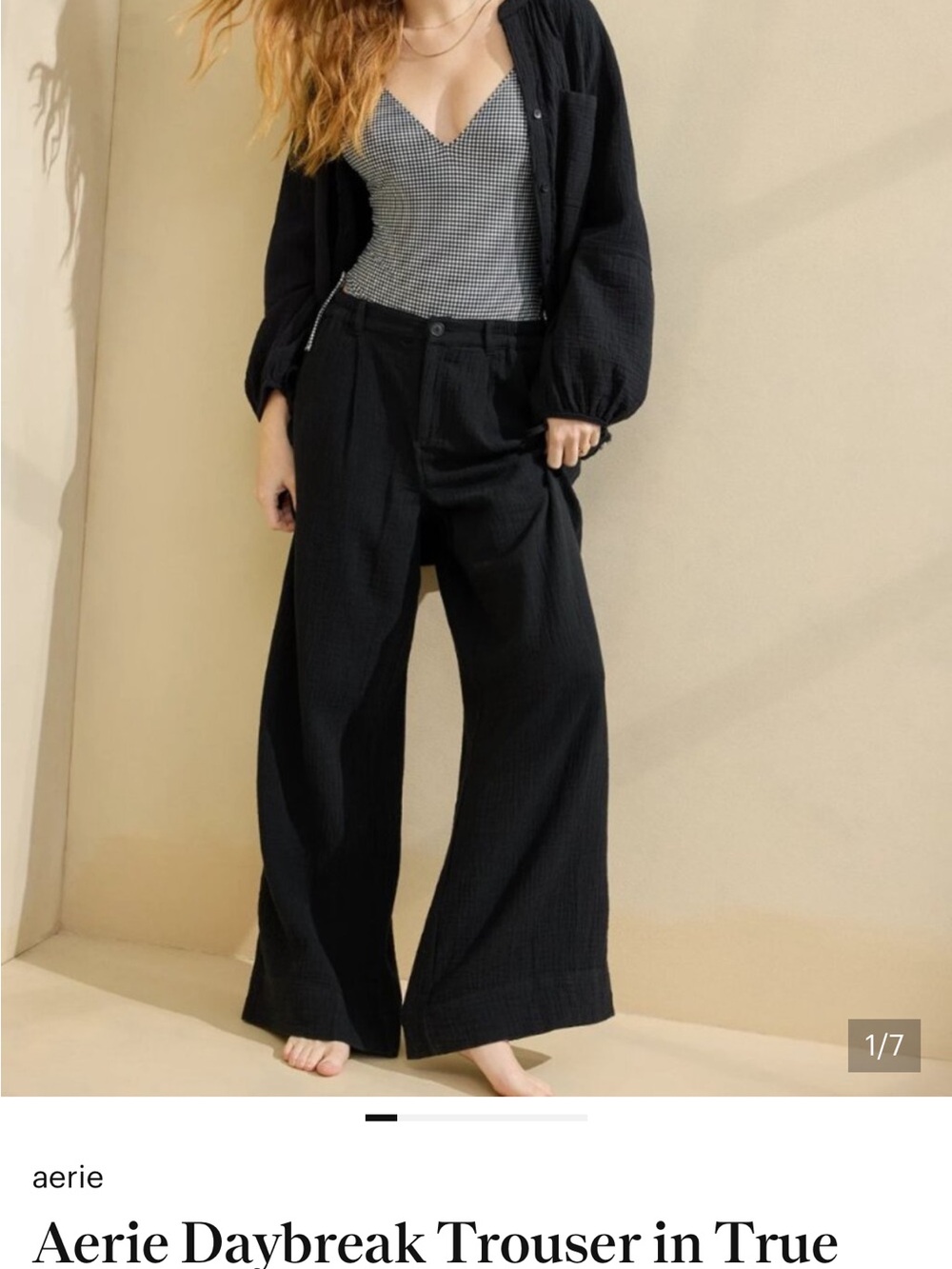 aerie Black Wide-Leg Trousers